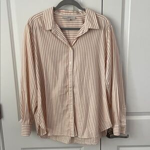 LOFT Casual Button Down Shirt - Cream and Pink Stripes